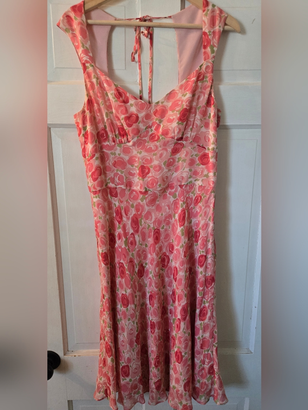 LOFT Pink Floral Tie-Back Midi Dress